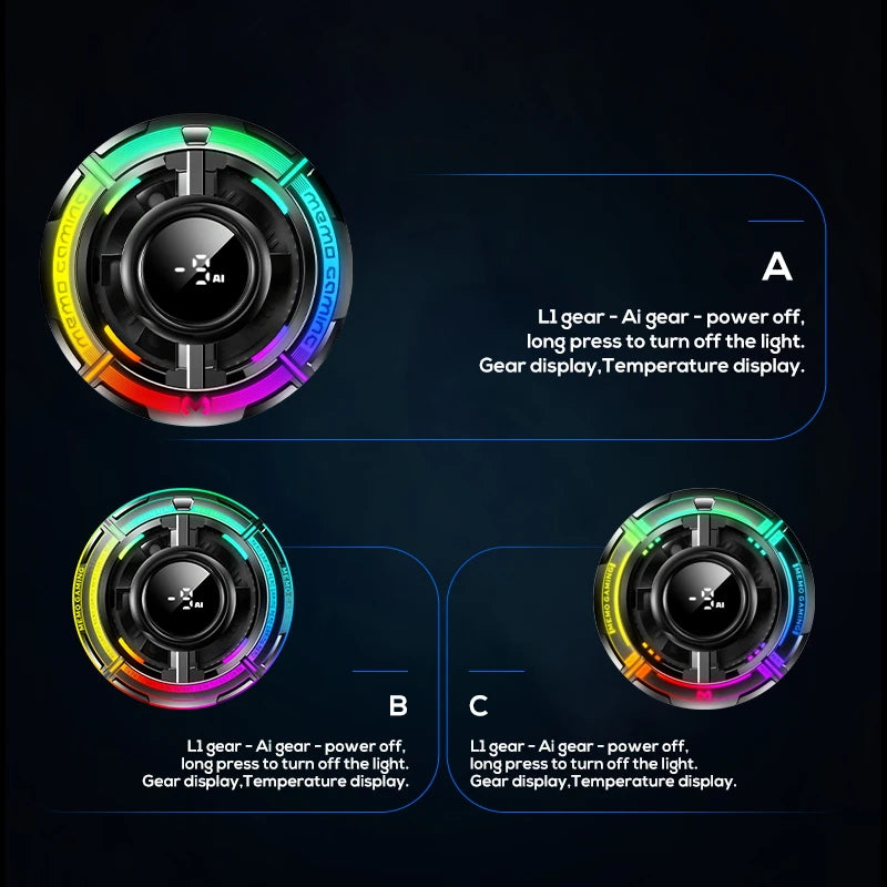 Memo CX15 Cooling Fan – RGB Mobile Gaming Radiator with Digital Temperature Display & Semiconductor Dual Cooling - Modern Wears