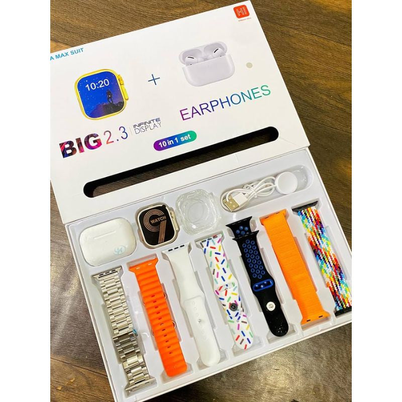 10 in 1 Ultra Smart Watch With Earbuds And 7 Straps