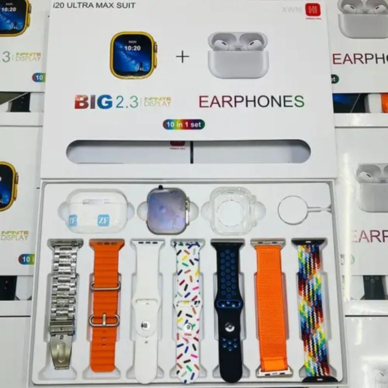 10 in 1 Ultra Smart Watch With Earbuds And 7 Straps