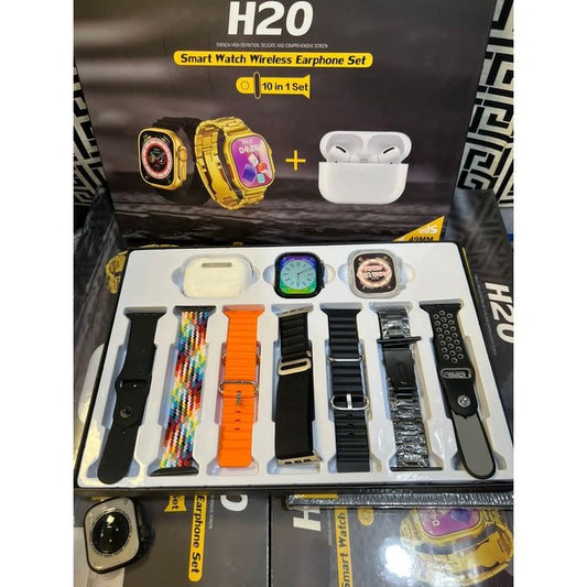 H-20 Ultra Smart Watch 10 IN 1 with Earbuds 7 Straps With 1 Watch Case